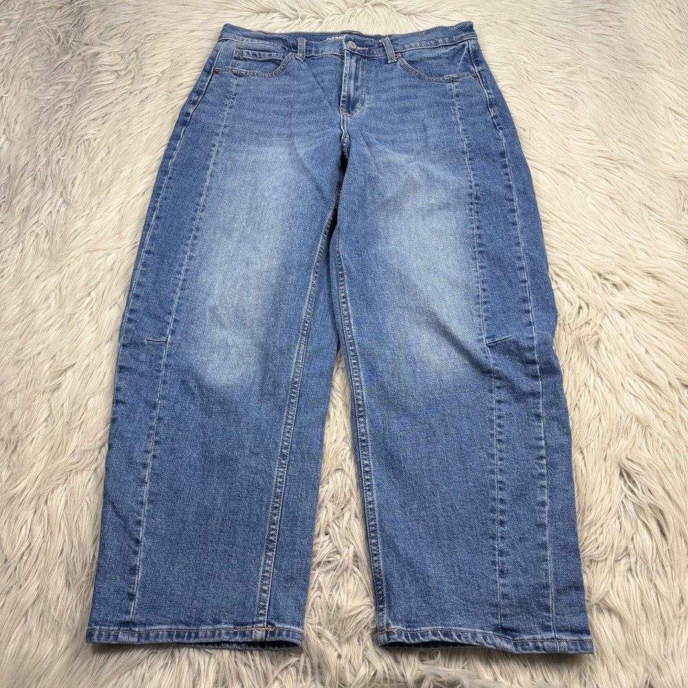 Old Navy Women's 10 Light Wash High Rise Barrel Jeans Baggy Relaxed Cool Girl